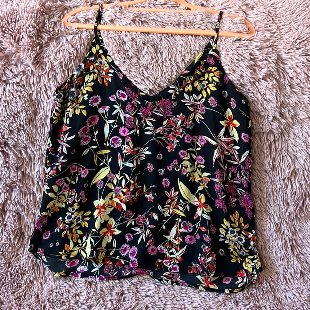 Black floral tank top, S